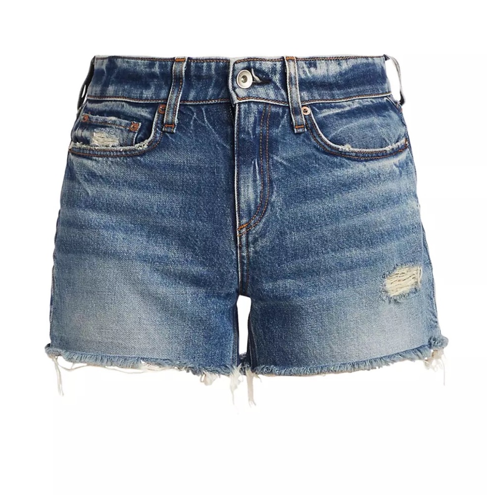 rag & bone Mid-Blue Distressed Denim Cutoff Shorts